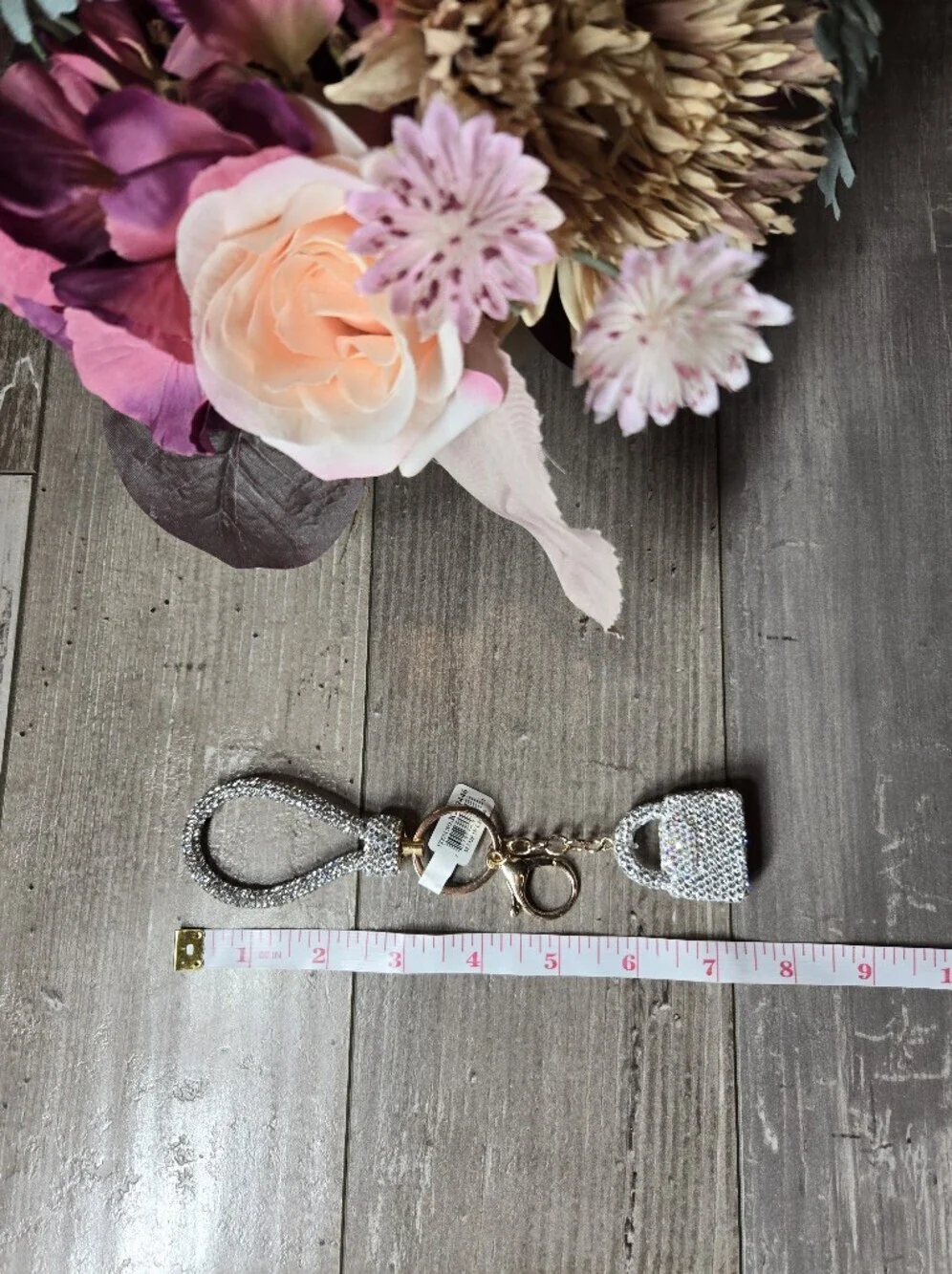 NWT Sparkling Crystal Loop Purse Keychain Wristlet - Silver Sparkle